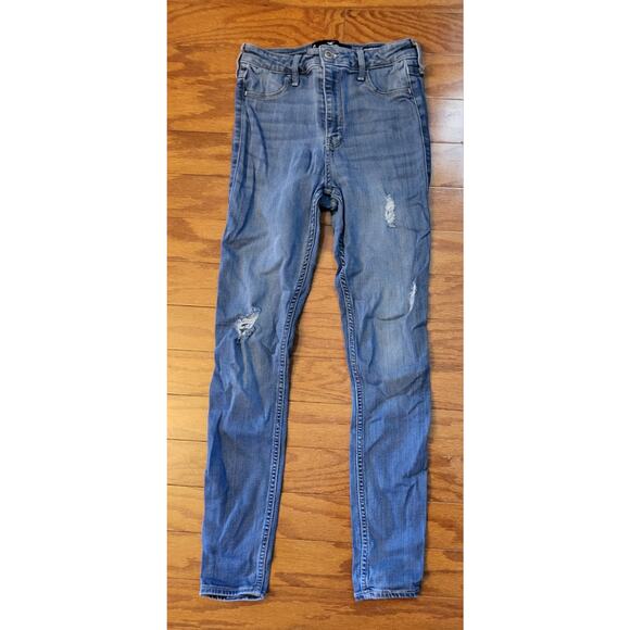 Hollister Jeans Womens 5R High Rise Legging Size W27 L28 Distressed Blue Denim - Picture 1 of 9